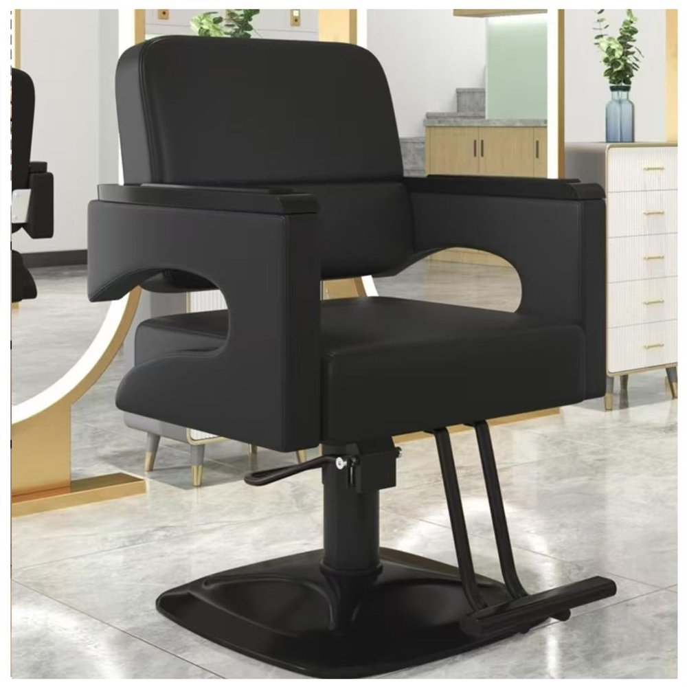 Hydraulic Barber Chair, 360° Swivel, Black, Industrial Style