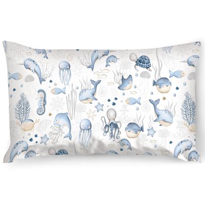 PinkZebra 20 x 30 cm Kids' Pillowcase, 100% Cotton, Zipper, Sea Animals