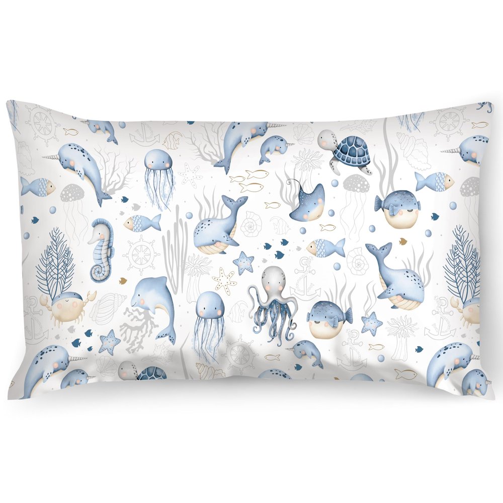 PinkZebra 20 x 30 cm Kids' Pillowcase, 100% Cotton, Zipper, Sea Animals