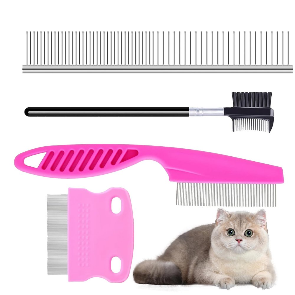Dog and Cat Grooming Brush Set with Detangling Rake and Hair Comb