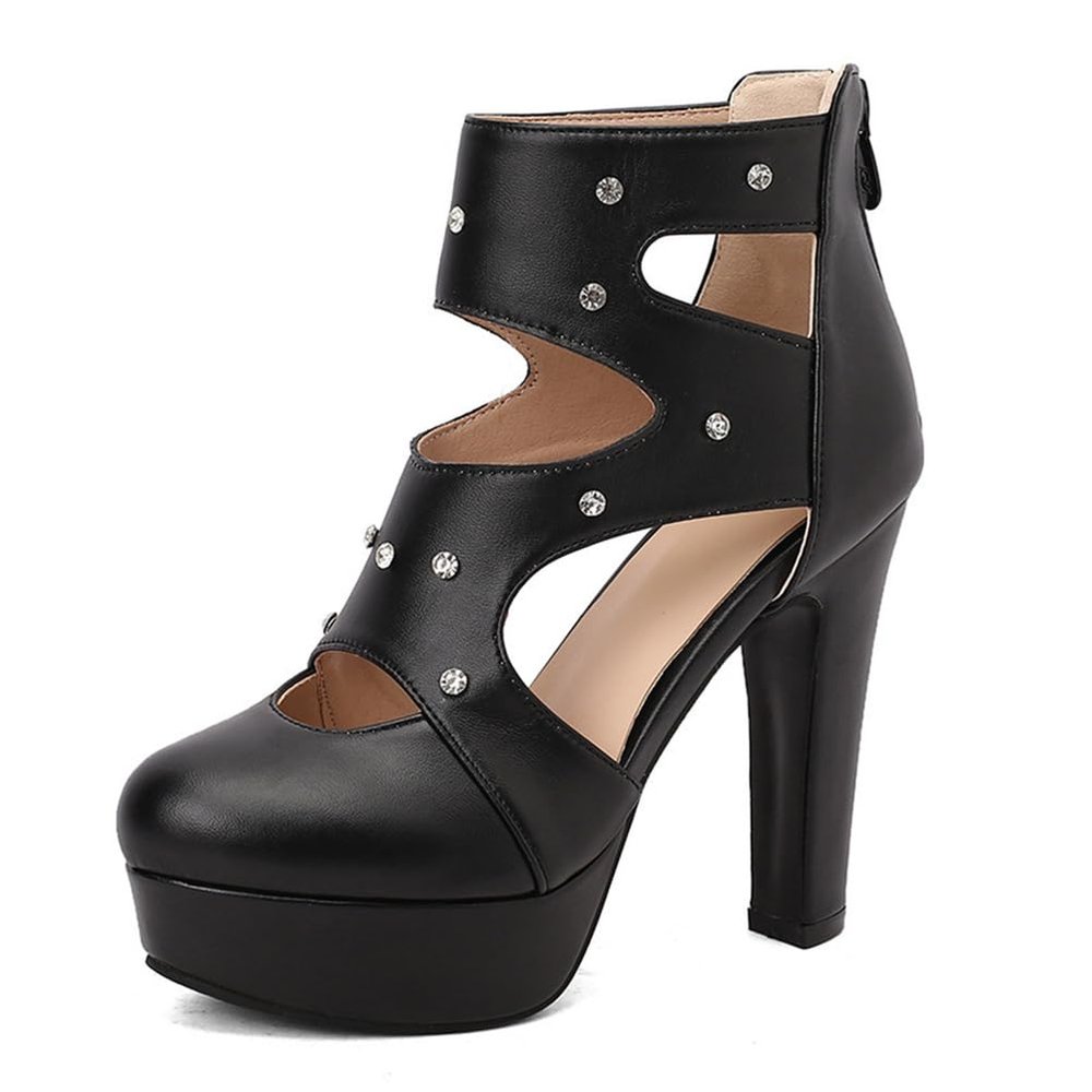 KKdhsfy Women's Platform High Heels with Zipper and Block Heel, Black, EU 40