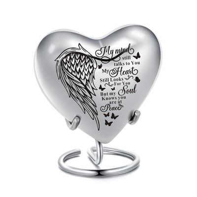 AIWENXI Pet Ash Memorial Urn, Mini Winged Heart Cremation Keepsake Urn, Stainless Steel