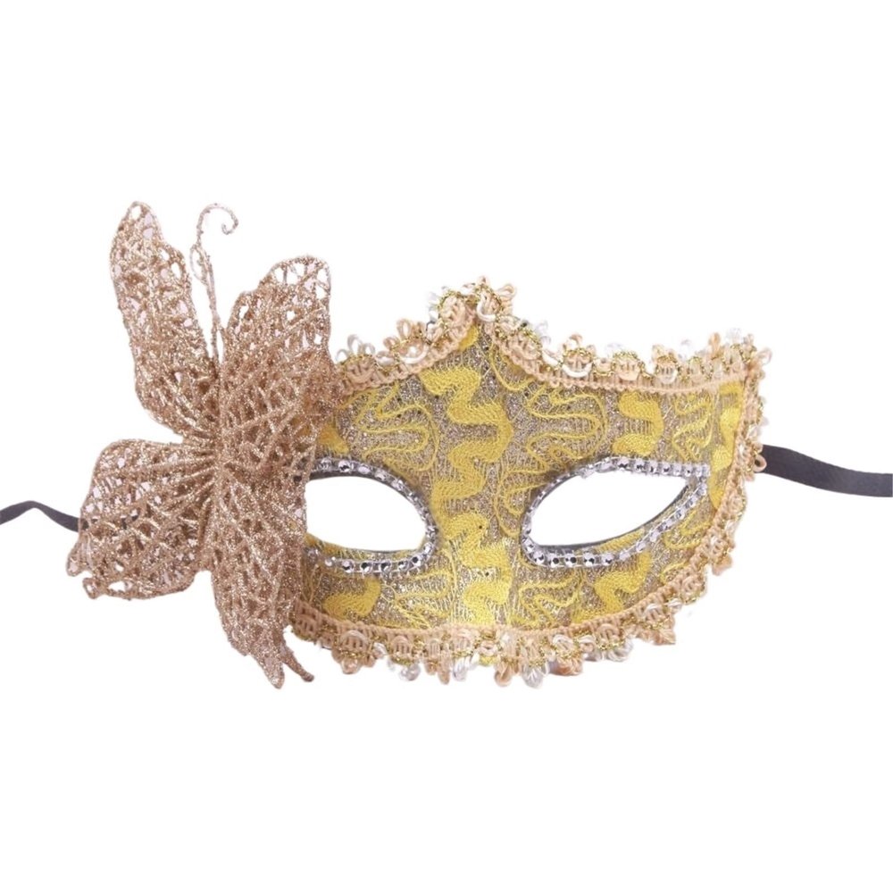 Side Masquerade Mask, Half-Face Eye Mask for Parties (Yellow)