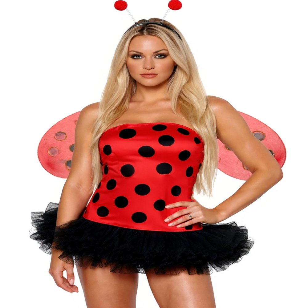 Acrawnni Women's Halloween Honeybee Cosplay Costume Set with Wings, Headband and Leg Warmers, C-Red, L