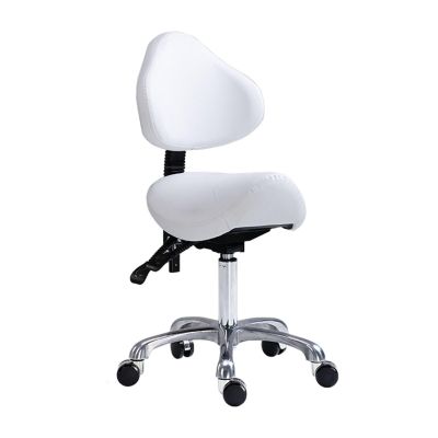 FXLUHAY Adjustable Saddle Stool with Wheels and Backrest, White