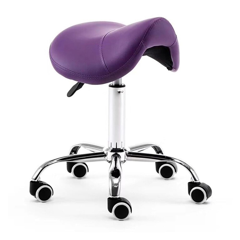 FXLUHAY Adjustable Saddle Stool with Wheels, PU Leather, Purple