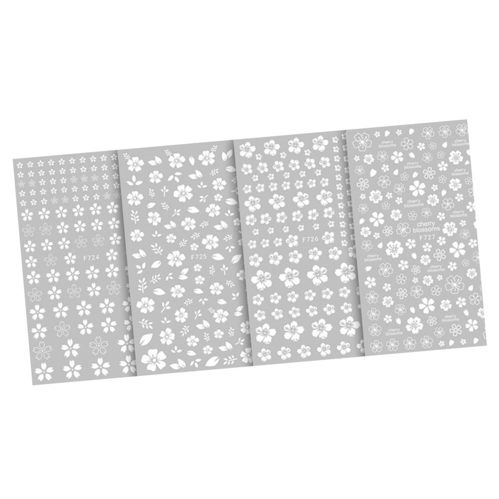 STOBAZA Self-Adhesive 3D Sakura Blossom Nail Art Paper Stickers, 4 Sheets with Stylish Floral Patterns, 10 Times Thicker than Stickers for Nail Salons
