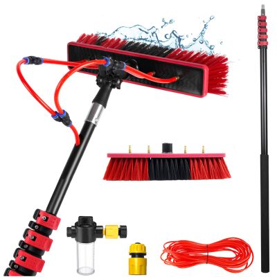 Telescopic Window Cleaning Brush, 3.6–12 m, Water-Fed Hydro Cleaner for Solar Panels, Roofs and Cars, with Soap Dispenser, 35 cm Brush, 9.2 m Reach