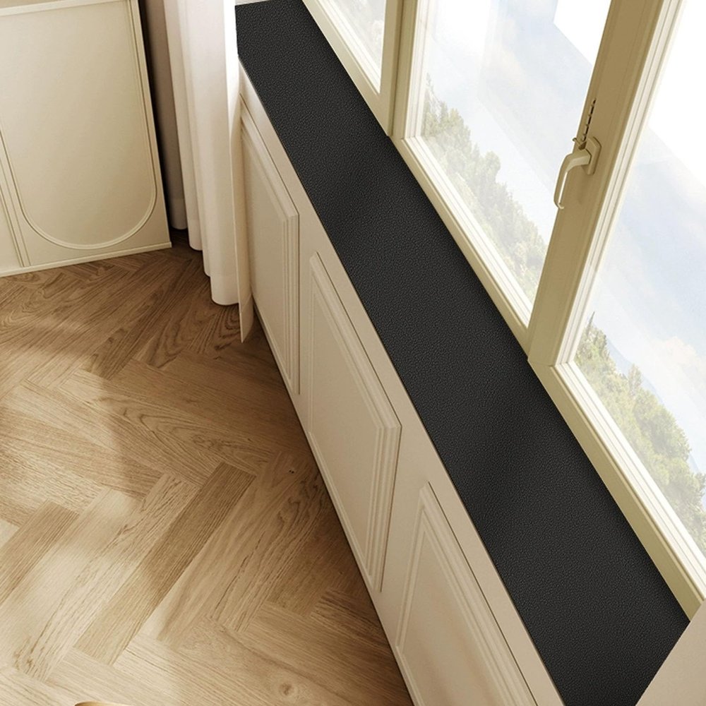 Innovz Waterproof PU Leather Windowsill Mat, Black, 63 x 4 in (160 x 10 cm)