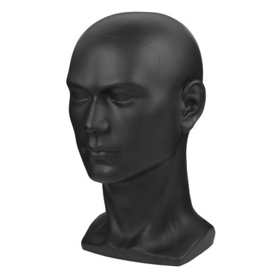 STOBAZA Male Mannequin Head Wig and Hat Stand, 50 cm, Matte Black PVC