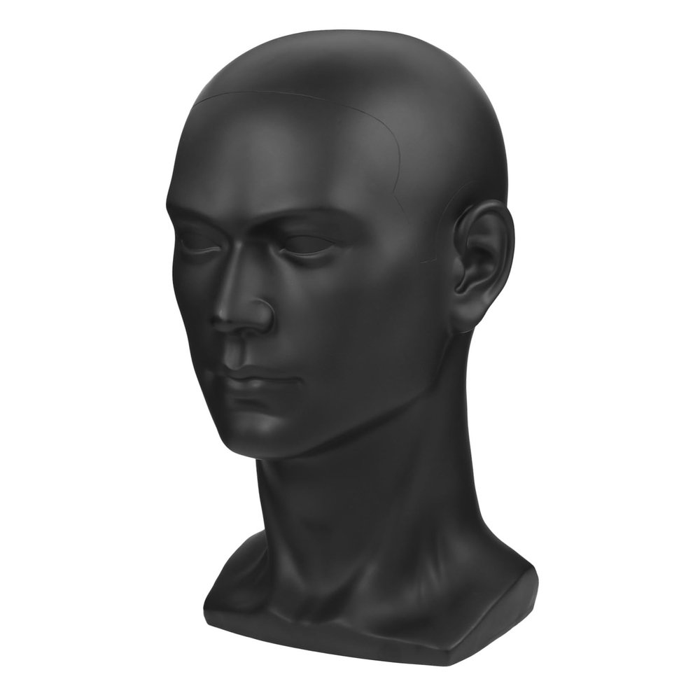 STOBAZA Male Mannequin Head Wig and Hat Stand, 50 cm, Matte Black PVC