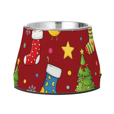 Christmas Pet Bowl with Elevated Stainless Steel Stand