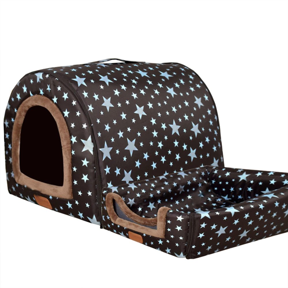 2-in-1 Foldable Indoor Dog Cave Bed, Non-Slip, with Plush Mat, 57 x 44 x 39 cm