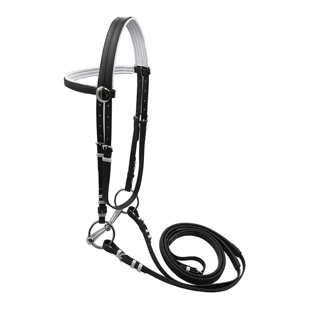 predolo Horse Bridle with Reins, PVC, Stainless Steel Ring, Adjustable, L, Black