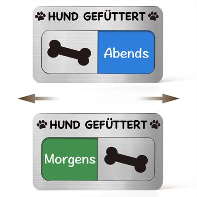 "Dog Fed" Feeding Indicator Magnet, Morning/Evening Reminder, Brushed Silver Acrylic, 12 x 6.8 cm