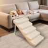Non-Slip Adjustable Dog Stairs, Soft Pet Steps, Multi-Step Options for Dogs and Cats (Beige, L, 5) view 1
