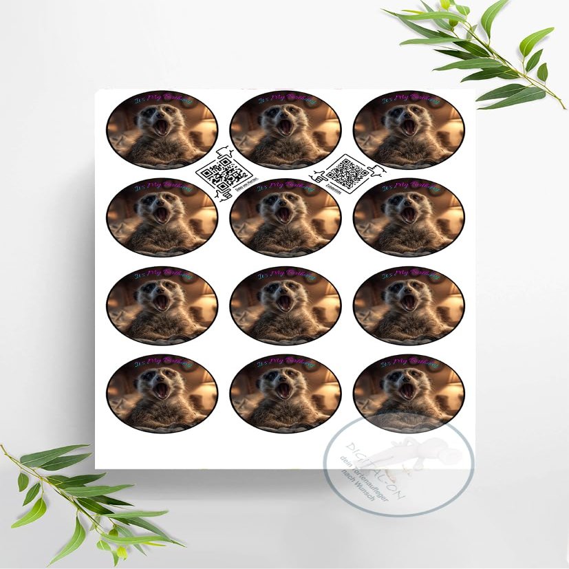 12 Muffin Toppers, Approx. 6 cm, for Self-Cutting, Cupcake and Muffin Birthday Images, Edible Photo, Fondant, 2818z