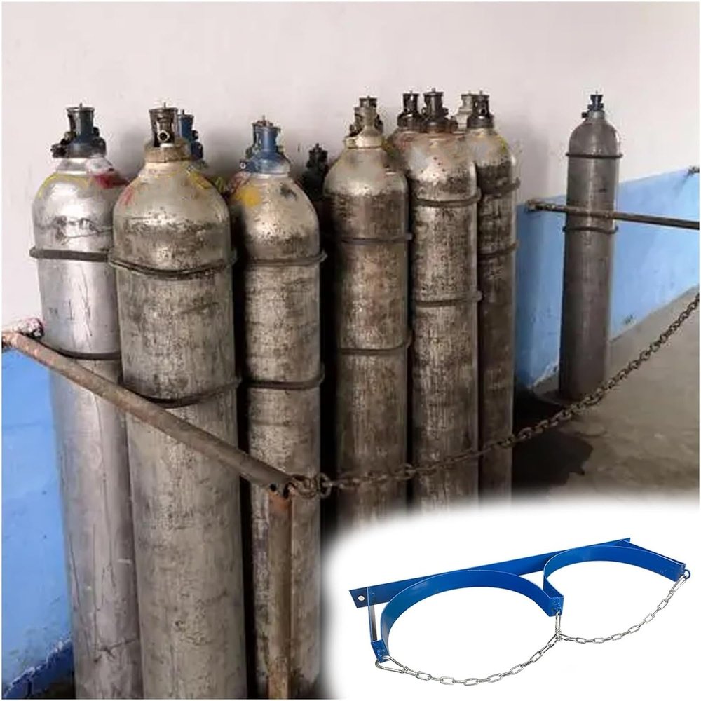 LoiYtrd Fixed Gas Cylinder Rack with Safety Chain and Mounting Screws, Gas Cylinder Organizer Shelf for Lab/Home, Portable (25.6 in Length)