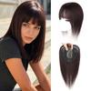EREE HAIR Human Hair Topper with Silk Base and Bangs, 20 cm Clip-In, Dark Brown view 1