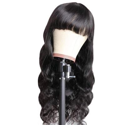 JIANBOHAIRS Body Wave Human Hair Wig with Bangs for Women, No Lace, Glue-Free, Natural Color for Thinning Hair (22 Inch)