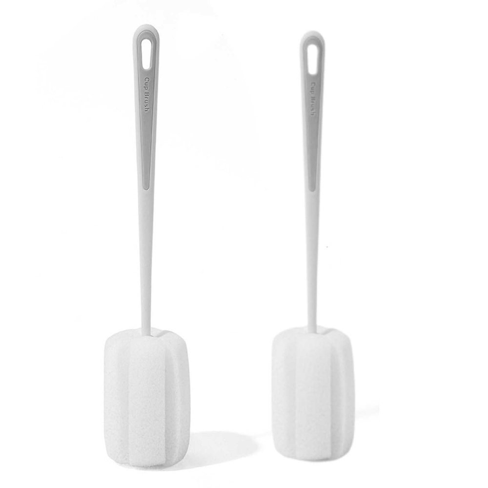 2-Pack Sponge Bottle Brushes with Long Handles, White