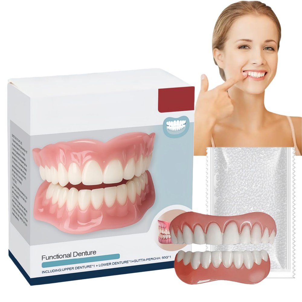 Complete Denture, Multifunctional Silicone Fitting Set, Upper and Lower Dentures, Clip-On Veneers, Easy-to-Apply Silicone Dentures