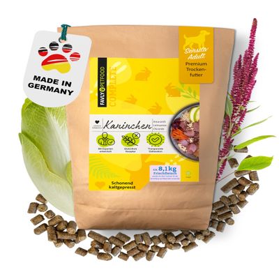 FAVLY Rabbit Dry Dog Food 12 kg, Cold-Pressed, Gluten-Free