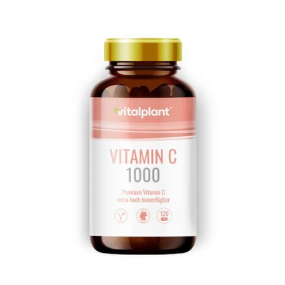 Vitalplant Vitamin C 1000 mg Capsules | High-Dose with PureWay-C for Maximum Bioavailability | High-Dose Vitamin C | 120 Tablets | Made in Germany | Vegan