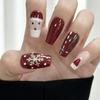 Handmade Artificial Nails IR1Ts Trapezoid with Red Christmas Nail Art, Hand-Painted Snowflakes, Reusable, 10 Pieces view 1