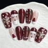 Handmade Artificial Nails IR1Ts Trapezoid with Red Christmas Nail Art, Hand-Painted Snowflakes, Reusable, 10 Pieces view 2