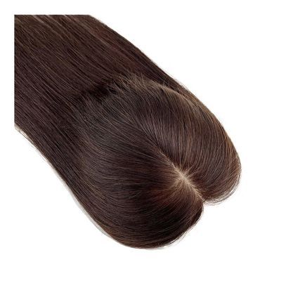 JIANBOHAIRS 14-Inch Human Hair Topper for Women with Thinning Hair, Clip-In, Silk Base, Dark Brown, 13 x 15 cm