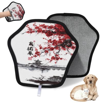 WowPrint Japanese Art Pet Hair Removal Gloves for Cats and Dogs, Reusable Electrostatic Hair Removal Brush Tool for Couches, Clothing, Carpets, Furniture and Car Seats, 2 Pieces