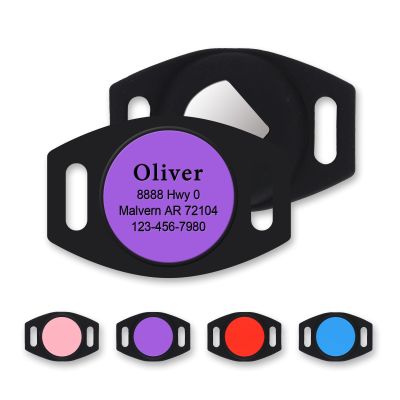 Personalized Collar Holder: Compatible with AirTag | Customizable Pet ID Tag | Engraved Name & Phone Number | For Dogs & Cats | Small, Purple