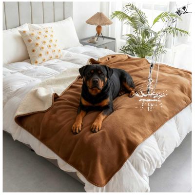 Waterproof Pet Blanket for Beds, Reversible Soft Flannel Love Blanket, Washable Leakproof Dog Blanket for Sofas, Camel, 127 x 150 cm