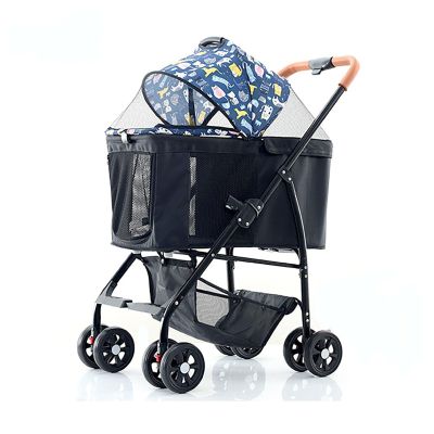 2-in-1 Foldable Pet Stroller for Cats and Dogs, 4-Wheel, Storage Basket, Up to 25 kg, Blue