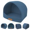 Leanbe Cozy Corduroy Pet Cave, Customizable with Engraved Name, Arched Shape, Soft Bed (Blue, R3: 55 x 47 x 39 cm) view 1