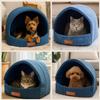 Leanbe Cozy Corduroy Pet Cave, Customizable with Engraved Name, Arched Shape, Soft Bed (Blue, R3: 55 x 47 x 39 cm) view 3