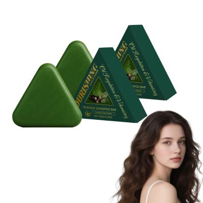 Cypress Leaf Hair Soap Nature Triangle Shampoo Bar, Solid Shampoo and Conditioner for Women and Men, Herbal Hair Soap for Volume and Oil Control, Strengthens and Smooths Hair (2 Pieces)