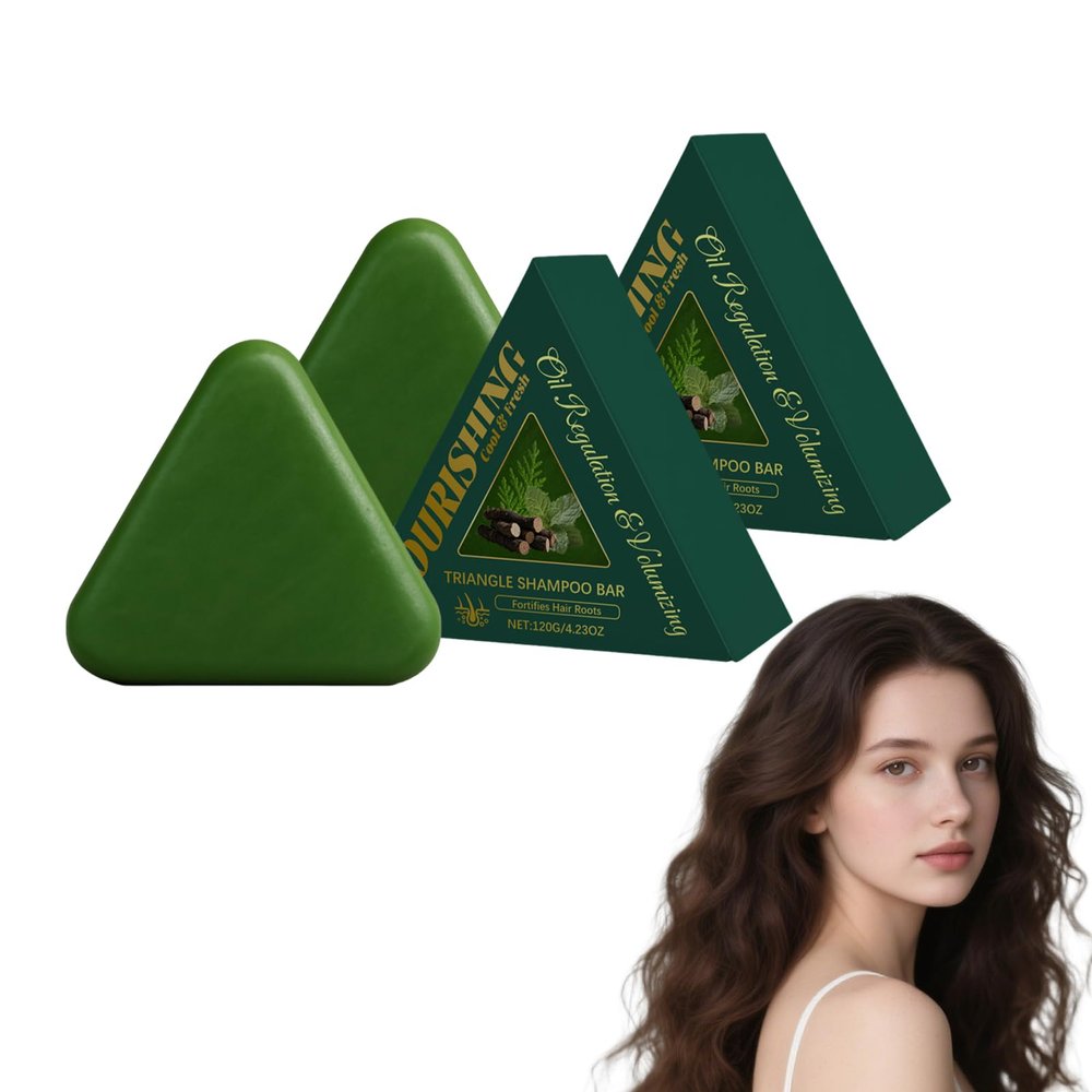 Cypress Leaf Hair Soap Nature Triangle Shampoo Bar, Solid Shampoo and Conditioner for Women and Men, Herbal Hair Soap for Volume and Oil Control, Strengthens and Smooths Hair (2 Pieces)