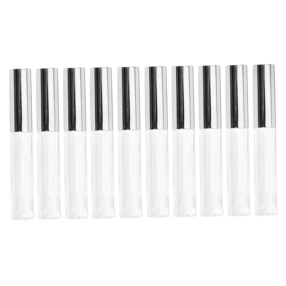 10-Pack 10 ml Round Transparent Plastic Lip Gloss Tubes, Silver
