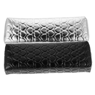IWOWHERO 2-Piece Ergonomic Nail Salon Hand Rest, Soft PU Leather Elbow Cushion, Black and Silver