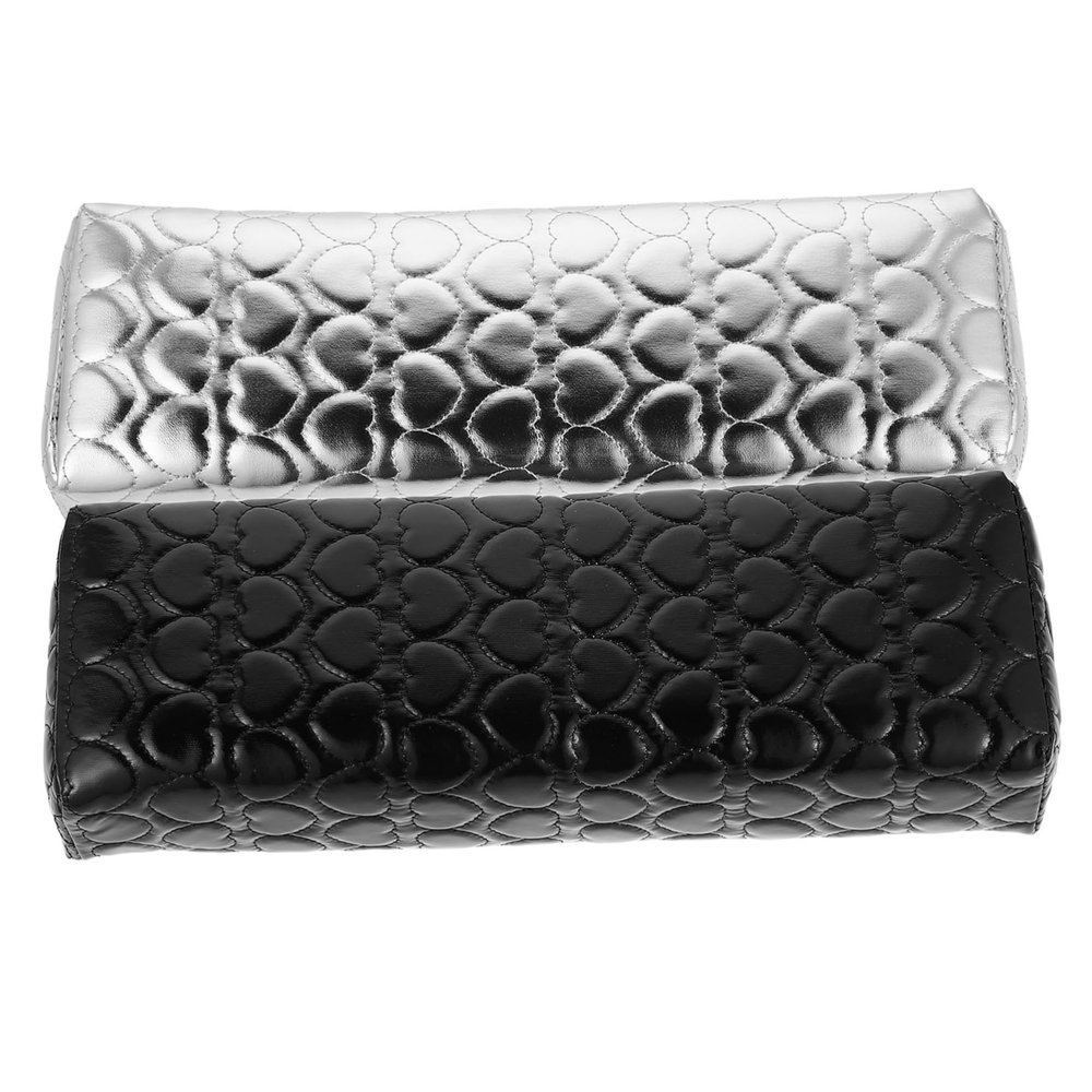 IWOWHERO 2-Piece Ergonomic Nail Salon Hand Rest, Soft PU Leather Elbow Cushion, Black and Silver