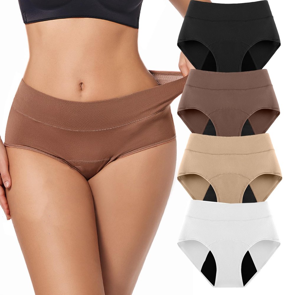 Aromira Women's Washable Reusable Incontinence Underwear, 3-Layer Leakproof, 4-Pack (B, XXL)