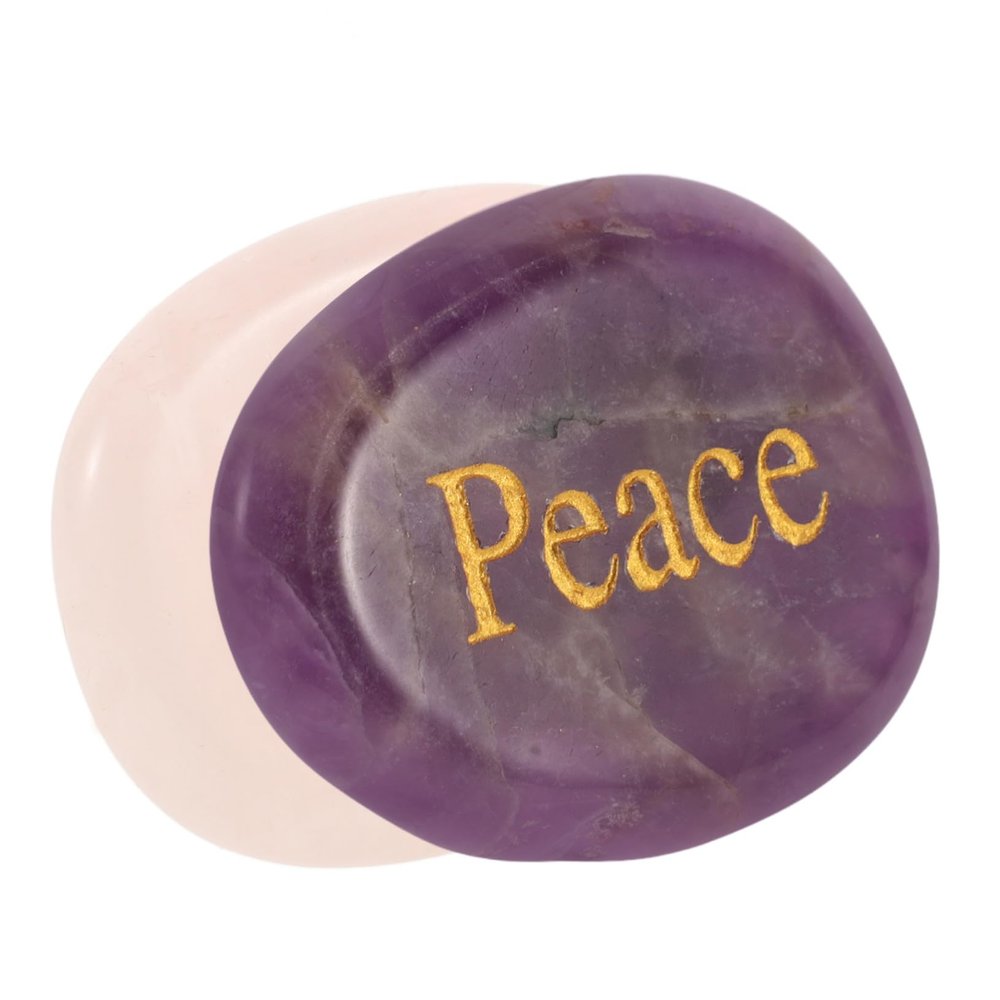 Uonlytech Inspirational Natural Agate Worry Stone with Engraved Peace and Love Lettering
