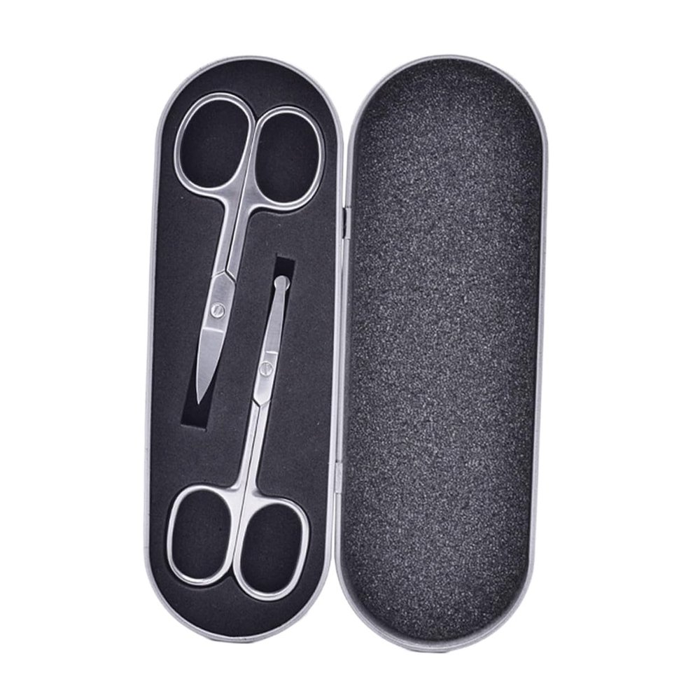 TOPBATHY 2-Piece Black Stainless Steel Eyebrow Scissors with Rounded Tips