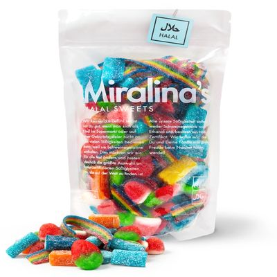 Miralina Halal Candy Mix, Assorted Colorful Bag, 500 g – Sour Fruit Gummies with Beef Gelatin, Large Pack