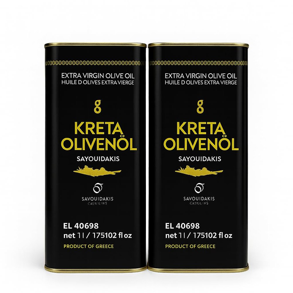 Golden Creta Extra Virgin Greek Olive Oil from Crete, 2 x 1 L Cans, Fresh Harvest