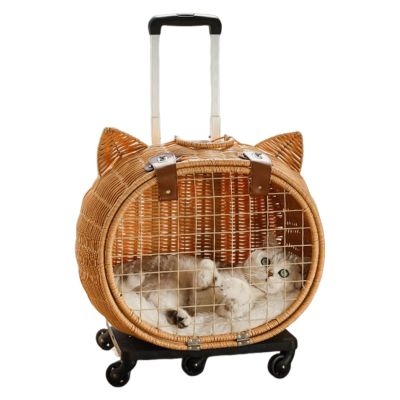Medium Retro Breathable Pet Carrier with Wheels for Dogs