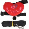 Rabbit Harness and Leash Set with Heart Decoration, Red view 1