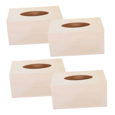 Blank Wooden Tissue Boxes, 4-Pack, for Crafts, Christmas and Parties